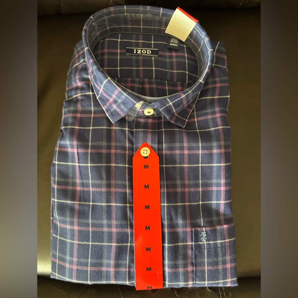 IZOD Luxe Touch Men's Navy and Purple Plaid Shirt - NWT